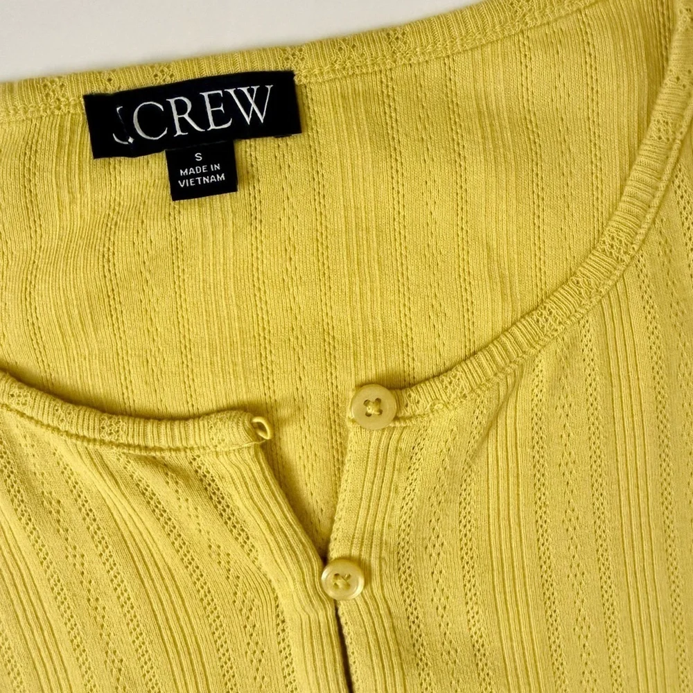 J.Crew Pointelle Cotton Knit Short Sleeve Cardigan Yellow Small